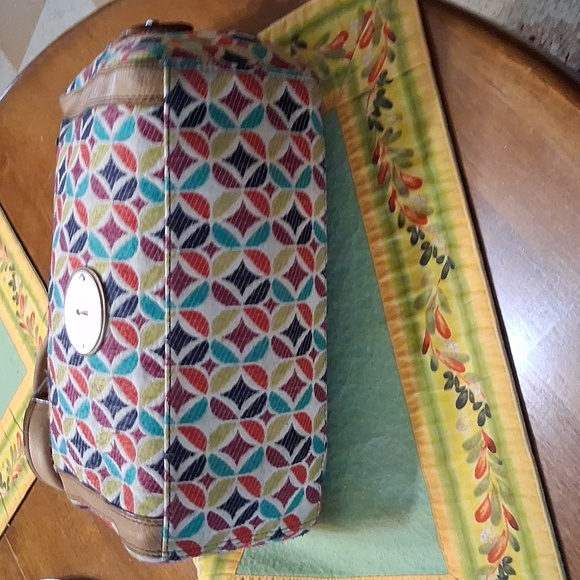 Fossil Multicolor Leaf Pattern Satchel - Picture 3 of 10